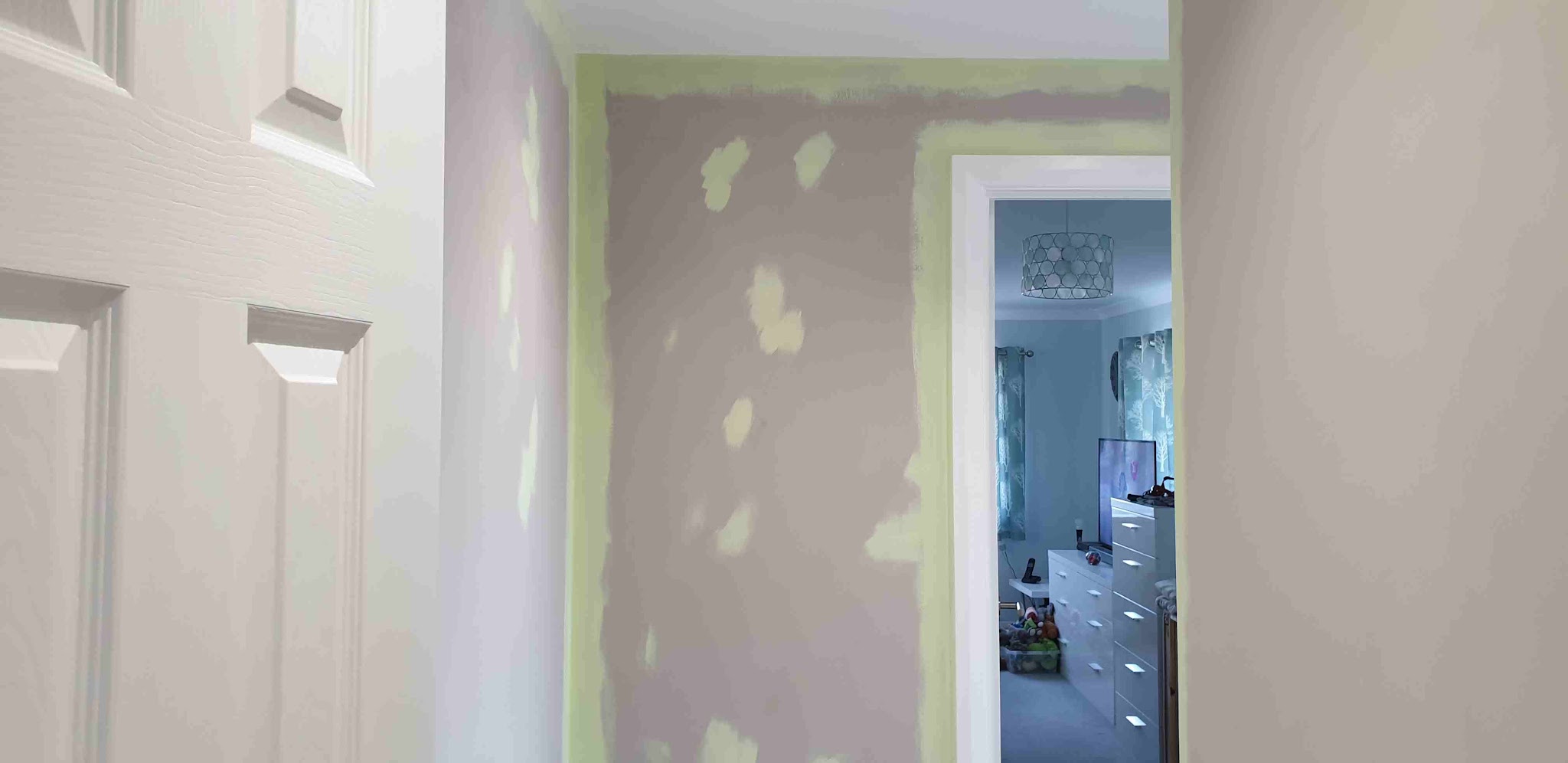 A room part-way through preparation, before painting